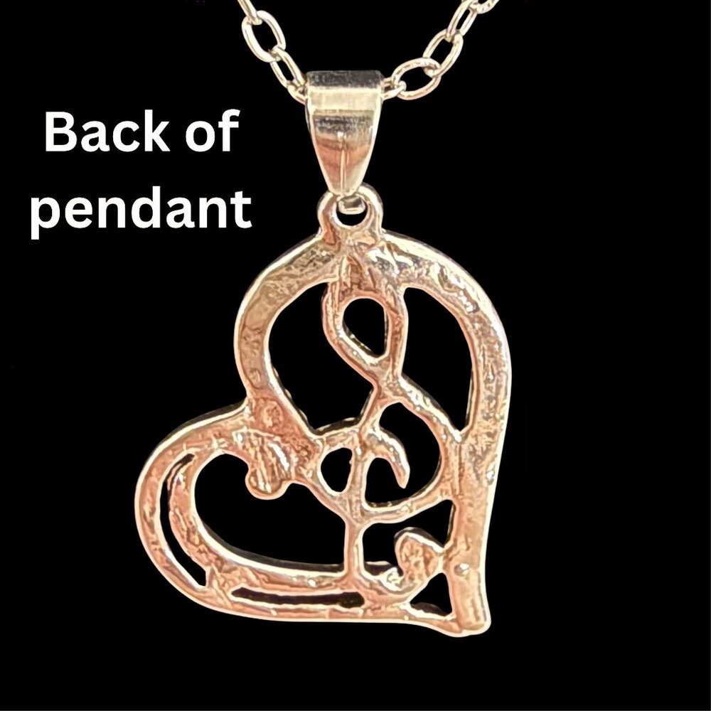 Music Heart Necklace Treble Clef Pendant Silver Tone and Rose Valentine Gift - Picture 6 of 10